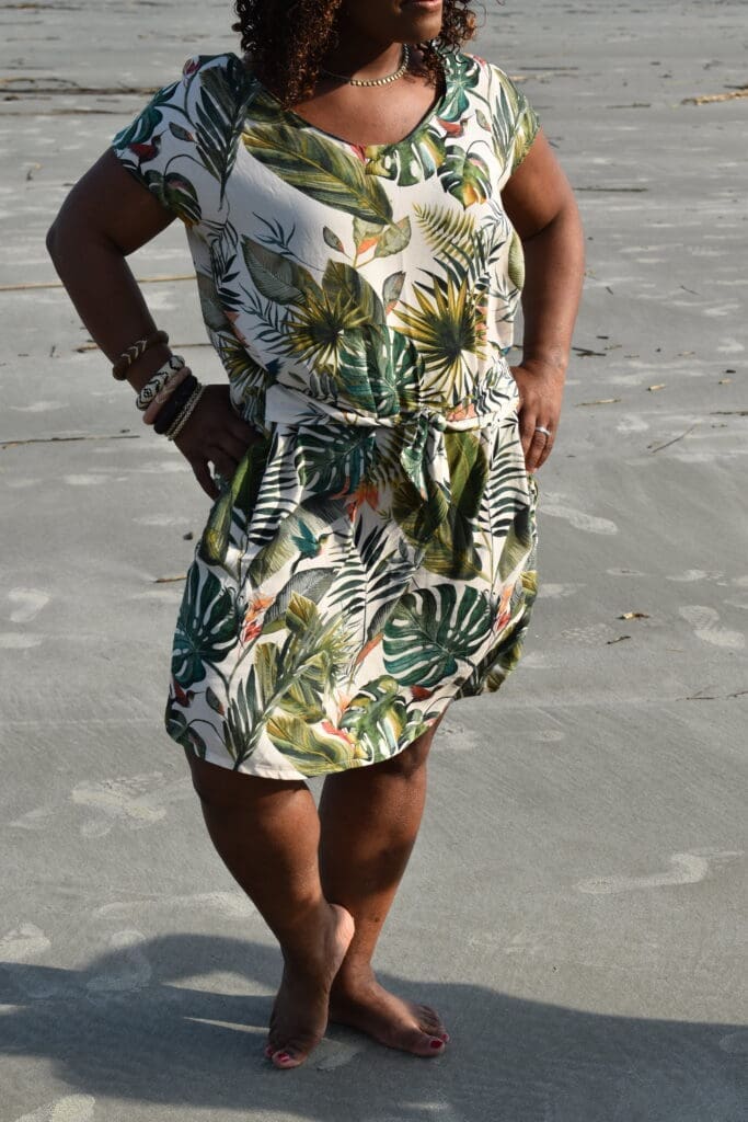 Chut Charlotte Safari dress pattern on the beach