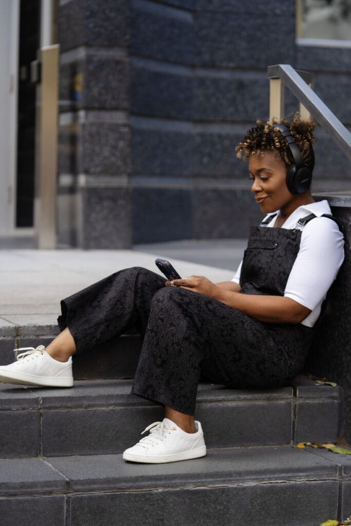 sewing for my sanity in handmade overalls from McCalls 