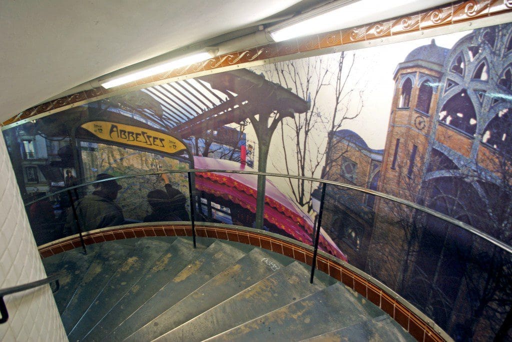 The grueling 176-step spiral staircase at the Abbesses Metro station in Paris